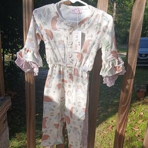 Happy Hedgehogs White and Brown Jumpsuit, 6 -12 Months